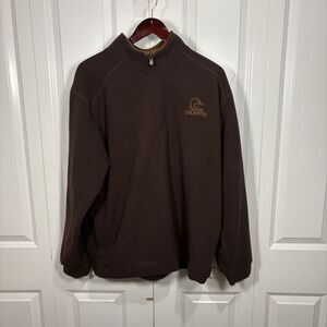 Ducks Unlimited Fleece Jacket Mens XL Brown Quarter Zip Hunting Outdoor Pullover